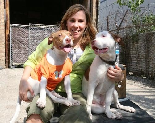 Amy with two former rescue puppies