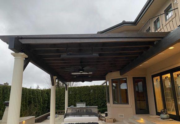 This beautiful patio cover in Snoqualmie WA is a waterproof Pergola roof equips with Infratech heaters