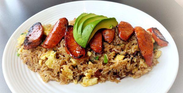 Linguica fried rice with avocado