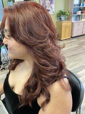 Red copper color, butterfly cut & style