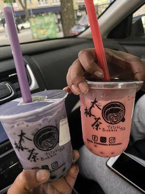 Taro Milk Tea and Strawberry Milk Tea