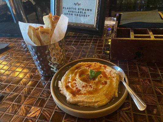 Hummus with naan bread warm and tasty!