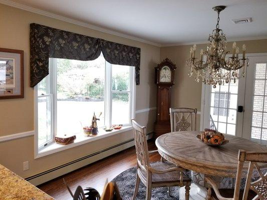 Custom top treatment in kitchen by Window Happenings