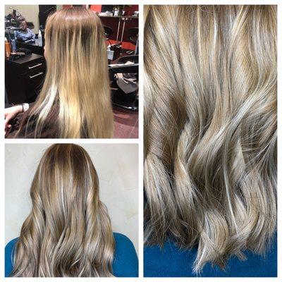 'Tis the season for love, peace..... and great hair! 
 #schwarzkopf #colorcorrection #blondehair #holidayhairstyle