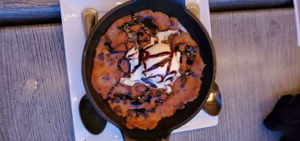 Wood Oven baked chocolate cookie with ice cream.