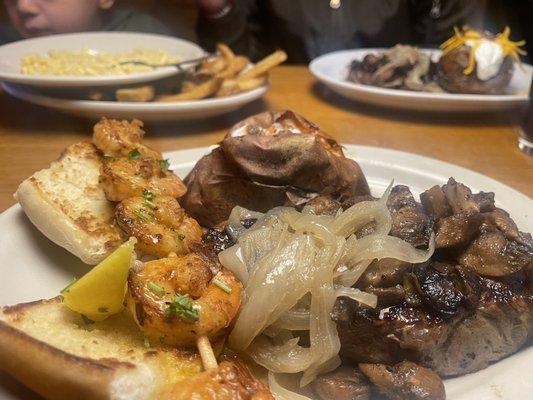 16oz Ribeye w/ sautéed mushrooms & onions n grilled shrimp