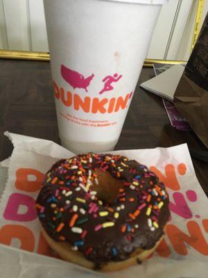 Today's large hot chocolate with whipped cream and donut!