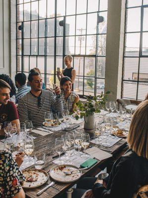 Guests enjoying a bright spring day at our pop-up tasting.