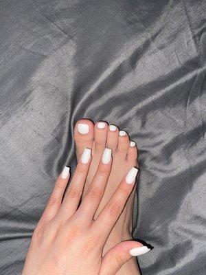 $100 for shellac pedicure and all white powder nails.