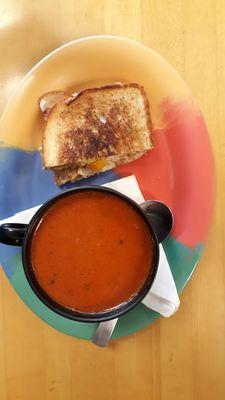 Larrys chicken sandwich and tomato soup.