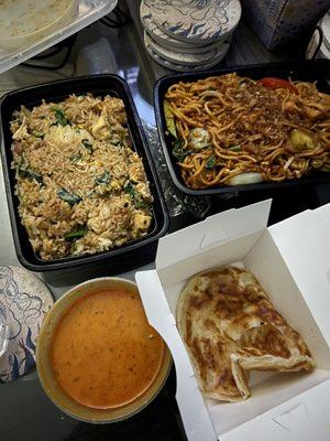 Roti Canai was ok. Basil Fried Rice and Indian Mee Goreng were oily and didn't taste right.