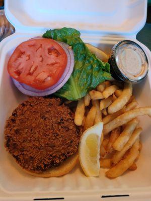 Crab cake sandwich and fries