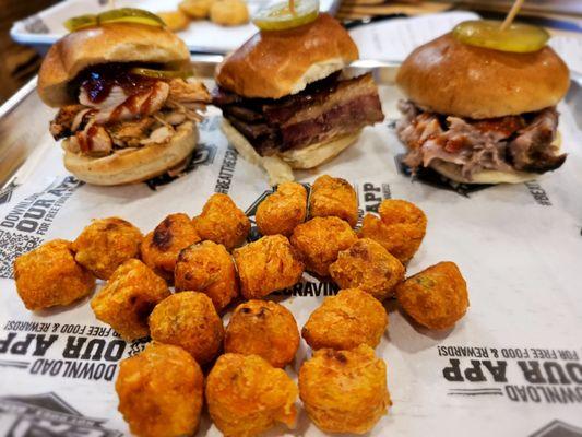 Slider trio with sweet potato tots