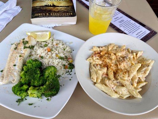 Grilled halibut and lobster Mac and cheese.