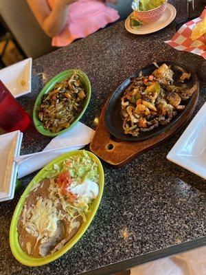 The spread! This is the lunch fajita texana. We also got a side of sautéed veggies.