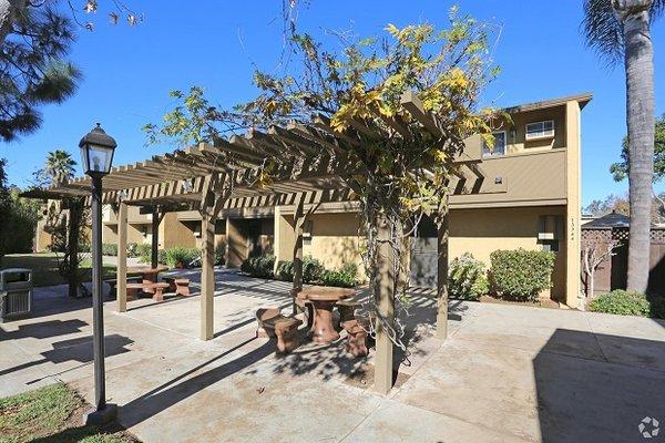 Picnic table area with BBQ grills