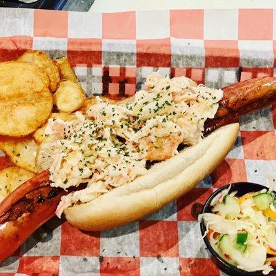 Our hotdog topped with lobster !