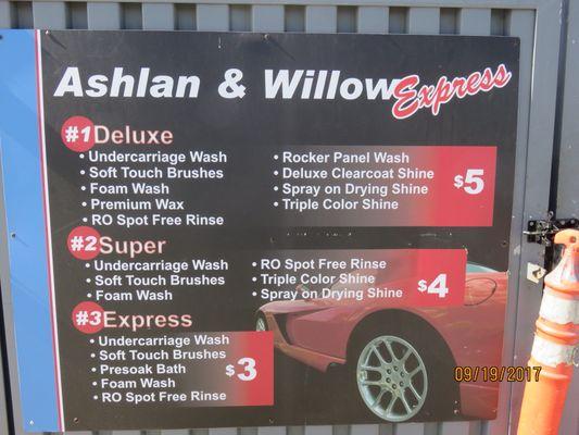 Car Wash Menu