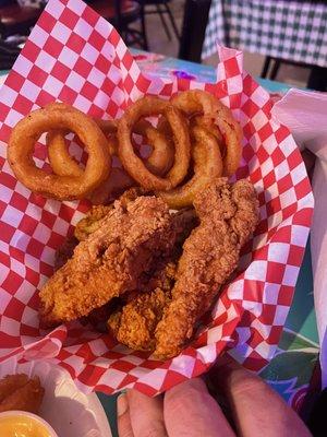 Tenders and onion rings