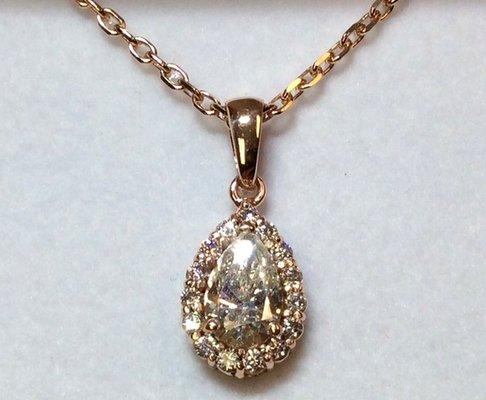 custom rose gold halo pendant with 1.00ct diamond