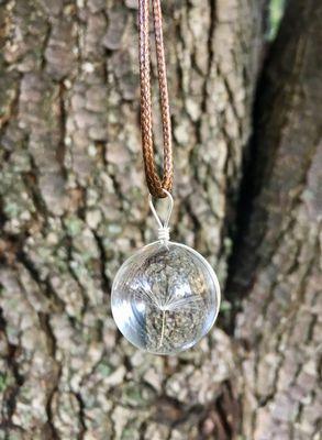 Dandelion Seed inside sphere necklace