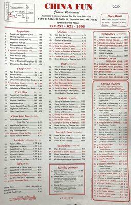 China Fun Menu