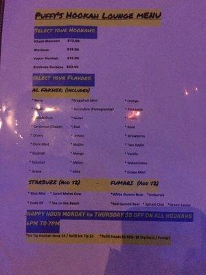 Hookah flavor menu