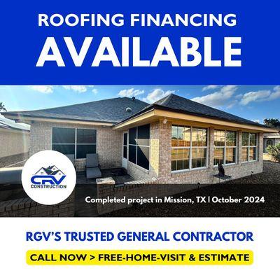 Complete roofing solutions in Mission, TX. Quality materials and financing options. Call now for a free home visit!