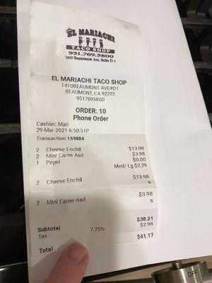 Extreme pricing for 2 cheese enchiladas a la cart