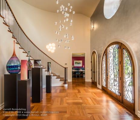 Atherton whole house remodel included this light-filled and grand entry.