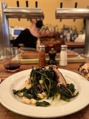 Porchetta with beans and rapini