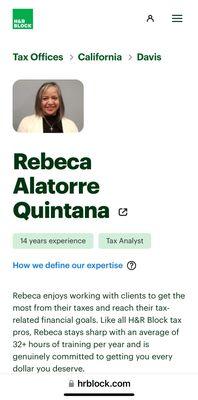 I had taken information from the H&R website about Rebeca!!