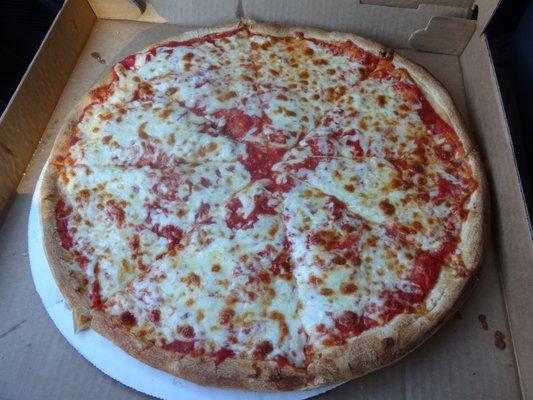 Large cheese pizza, at North Elm Pizza in Torrington, CT.