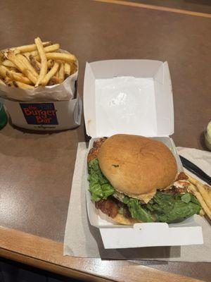 Grilled chicken blt with herb dressing on the side and regular fries