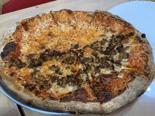 Large, half cheese and half eggplant pie