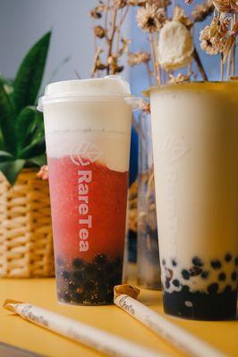 Strawberry berry milk tea, jasmine milk tea