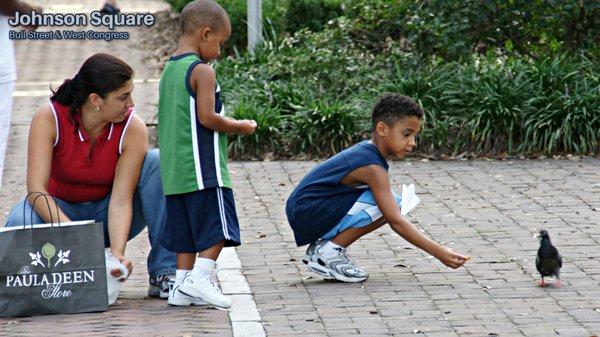 I trained them from an early age to love nature. His 7 year old dream was to have a pigeon eat from his hand! LOL