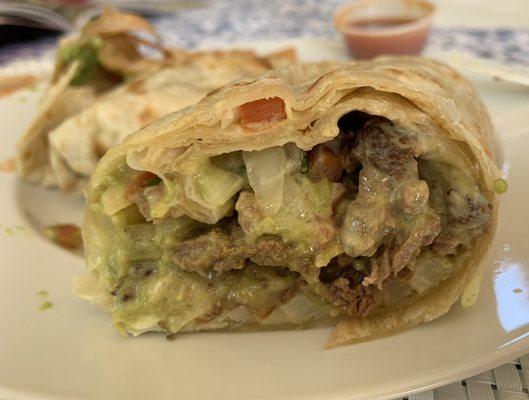 Inside of a California burrito.