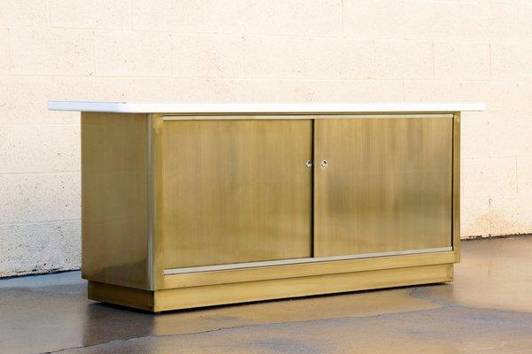 Custom Tanker Style Steel Credenza in Brass and White