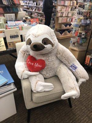 A giant sloth for sale for Valentines Day! They have giant sloths for sale year round without the "Love You" heart