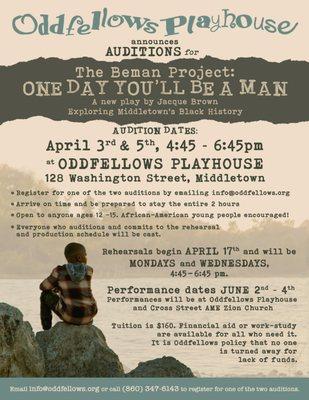 Auditions! Oddfellows Presents- THE BEMAN PROJECT: ONE DAY YOU'LL BE A MAN