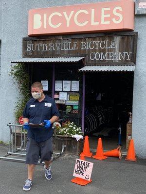 Sutterville Bicycle Company and the owner, Jeff (all masked up, thx)