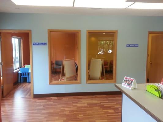 Separate waiting rooms: one for sick visits and another for well visits