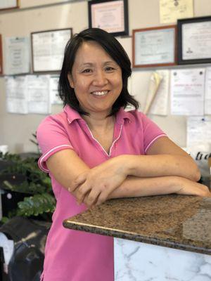 Yun 'Joan' Xu - Shop owner and manager. ASE Certified with over 25 years of automotive experience. She holds two Master Degrees in Physics.