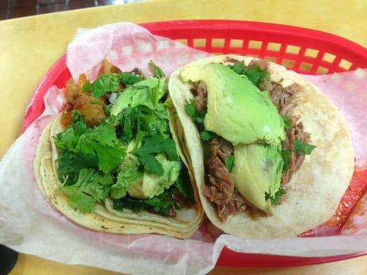 1 al pastor n 1 lamb taco with avocado $4.60 w/ tax