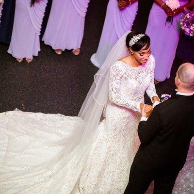 Our gorgeous White Swan Bridal bride Jada in a one of a kind lace gown from Val Stefani Couture!