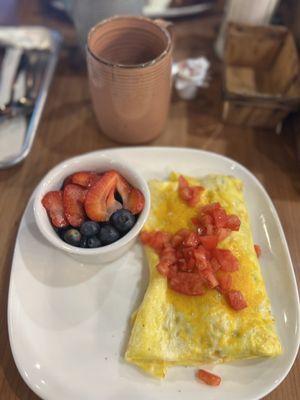 Veggie Omelette with Fresh fruit and Coffee