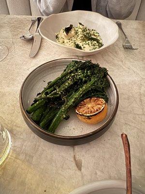 Grilled Broccolini with the Agnolotti in the background