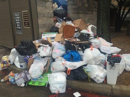 This is what the trash bins look like on the weekends. They also charge $50 if you have anything on your patio.