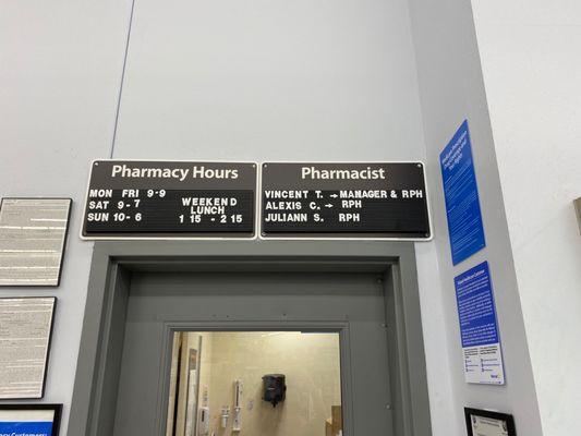 Pharmacy closed during lunch hours...